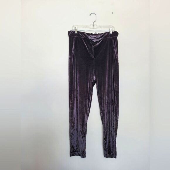 Elaine Kim Black Velvet Pants Straight Leg Trousers Pull On Elastic Waist XL - Picture 1 of 10